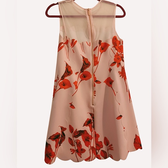 Ted Baker Pink & Red Floral Scalloped Dress - Picture 2 of 3